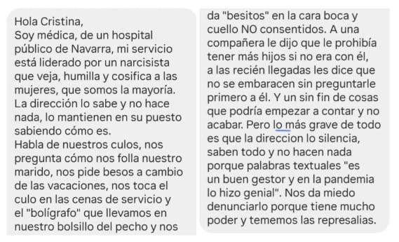 Pantallazos del canal de denuncias anónimas de la periodista Cristina Fallarás