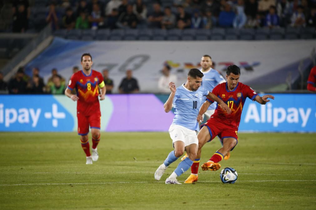 Una acció de l'Israel-Andorra de la fase de classificació per a l'Eurocopa 2024 disputat ahir a Jerusalem.