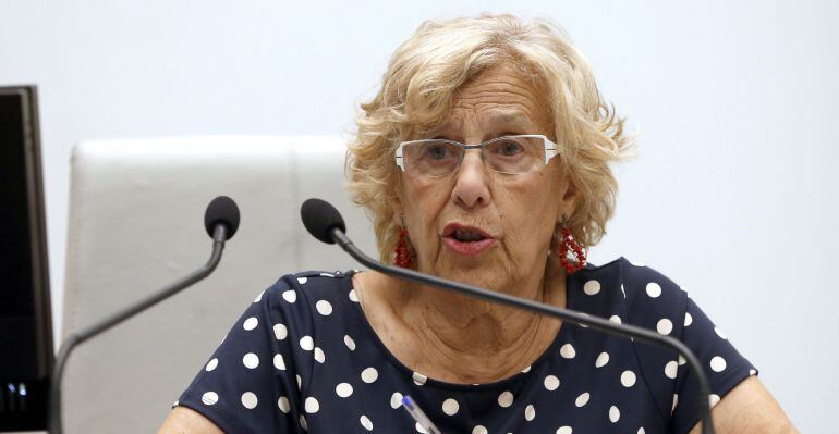 La alcaldesa de Madrid, Manuela Carmena, durante su intervención en el pleno que aprobó la nueva ordenanza de Transparencia de la ciudad