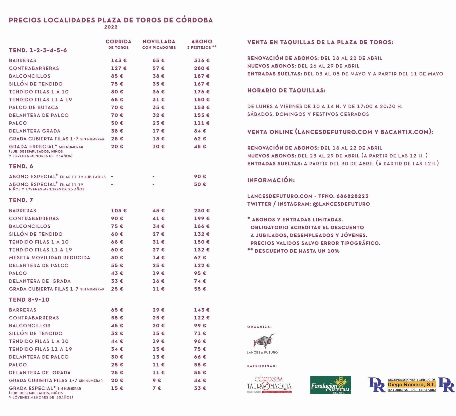 Precio abonos y entradas feria taurina 2022.