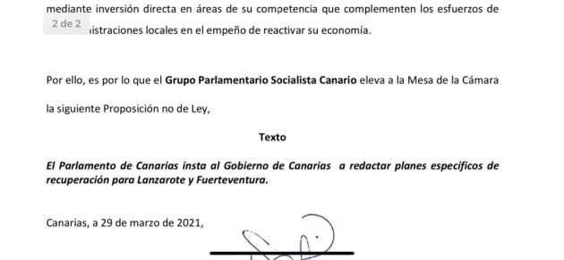 Texto inicial de la PNL defendida por María Dolores Corujo.