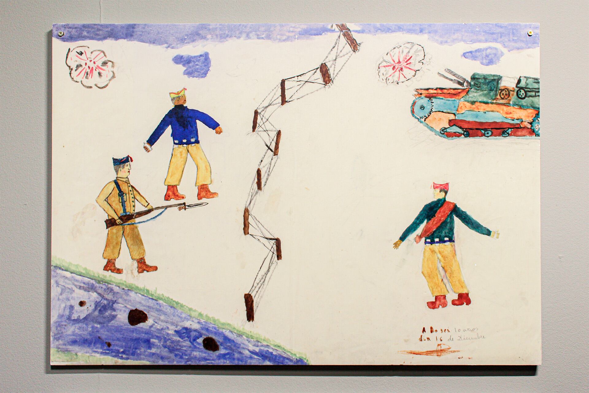 Dibujo de los niños de la guerra en la exposición 'Y además dibujan'