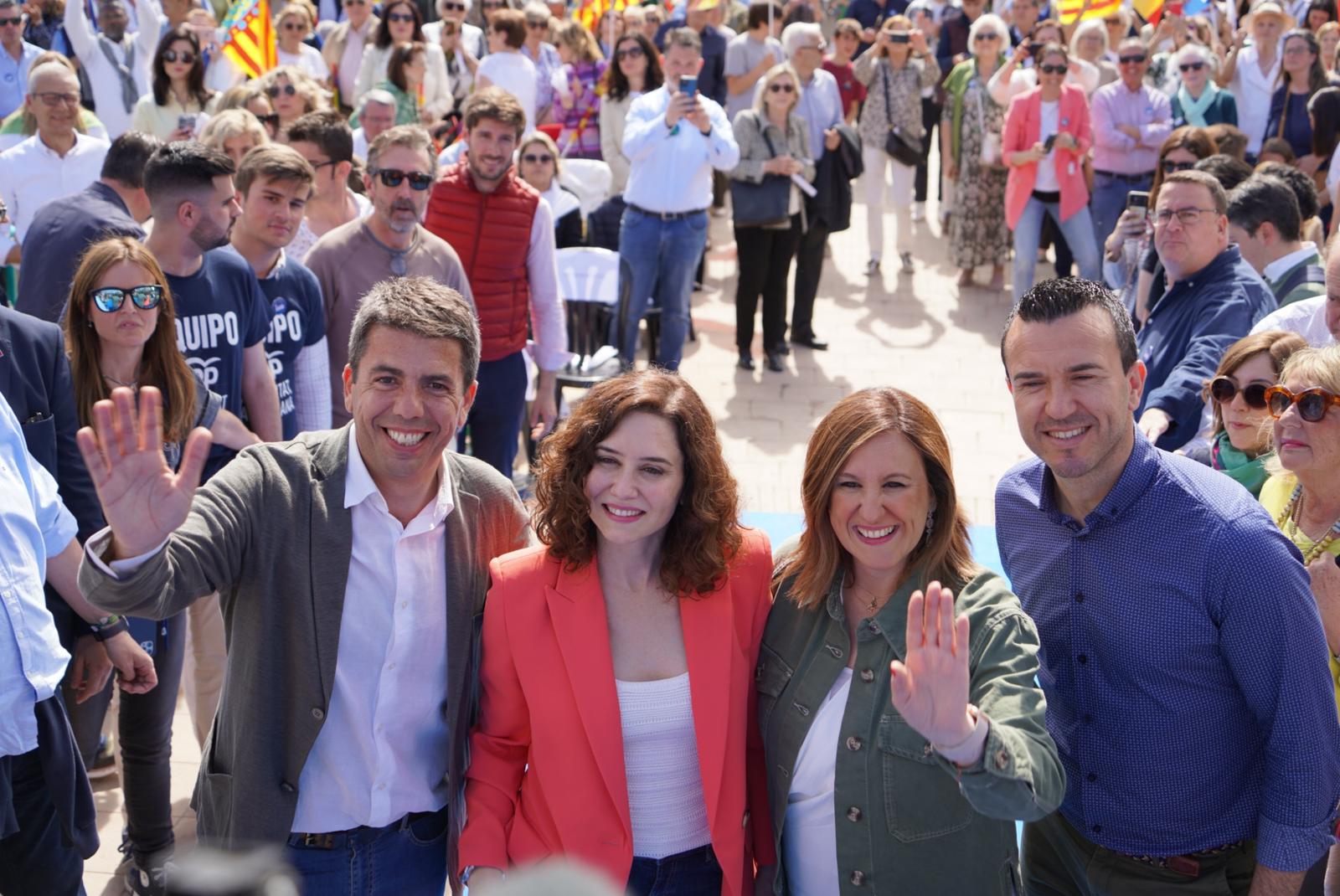 Carlos Mazón, Díaz Ayuso, María José Catalá y Vicent Mompó en el mitin del PPCV celebrado en València