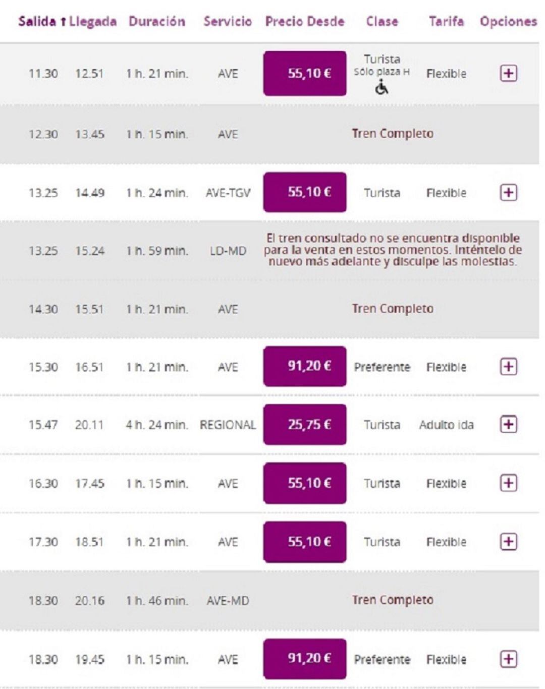 Información sobre los trenes suspendidos por la huelga convocada en RENFE por Comisiones Obreras. 