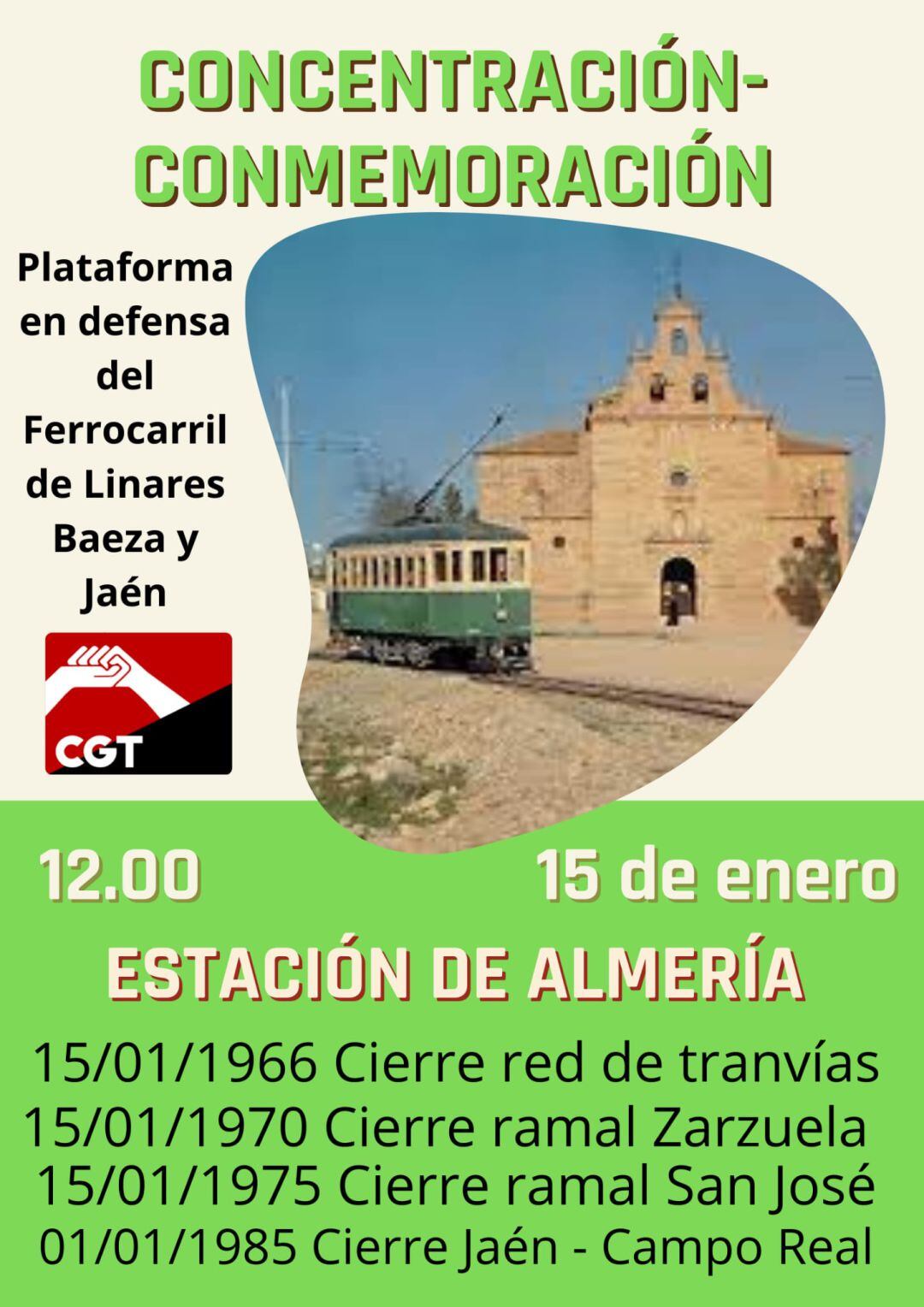 Cartel de la concentración en defensa del ferrocarril del próximo 15 enero.