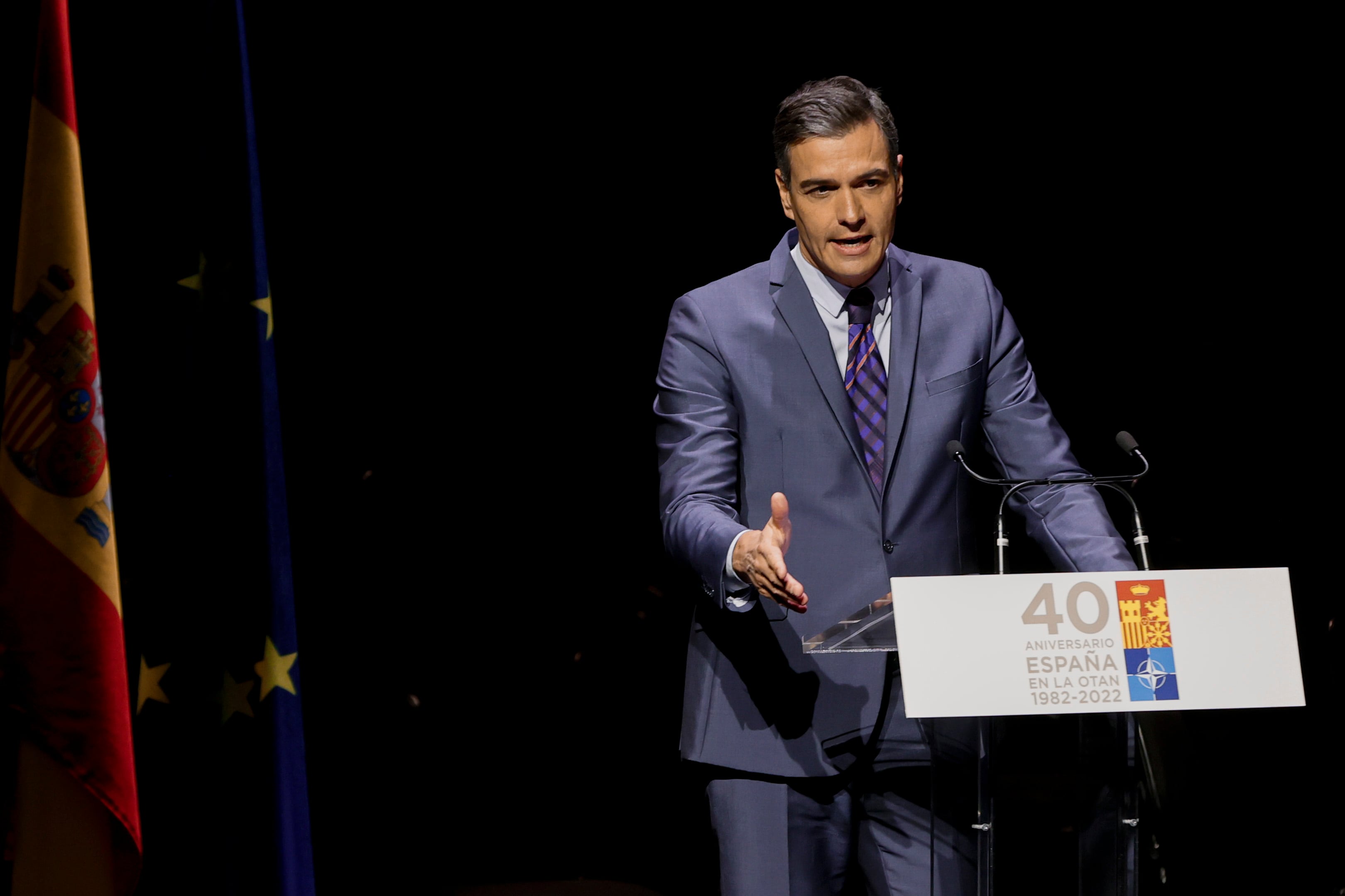 El presidente del Gobierno, Pedro Sánchez, durante el acto de conmemoración por el 40 aniversario del ingreso de España en la OTAN.