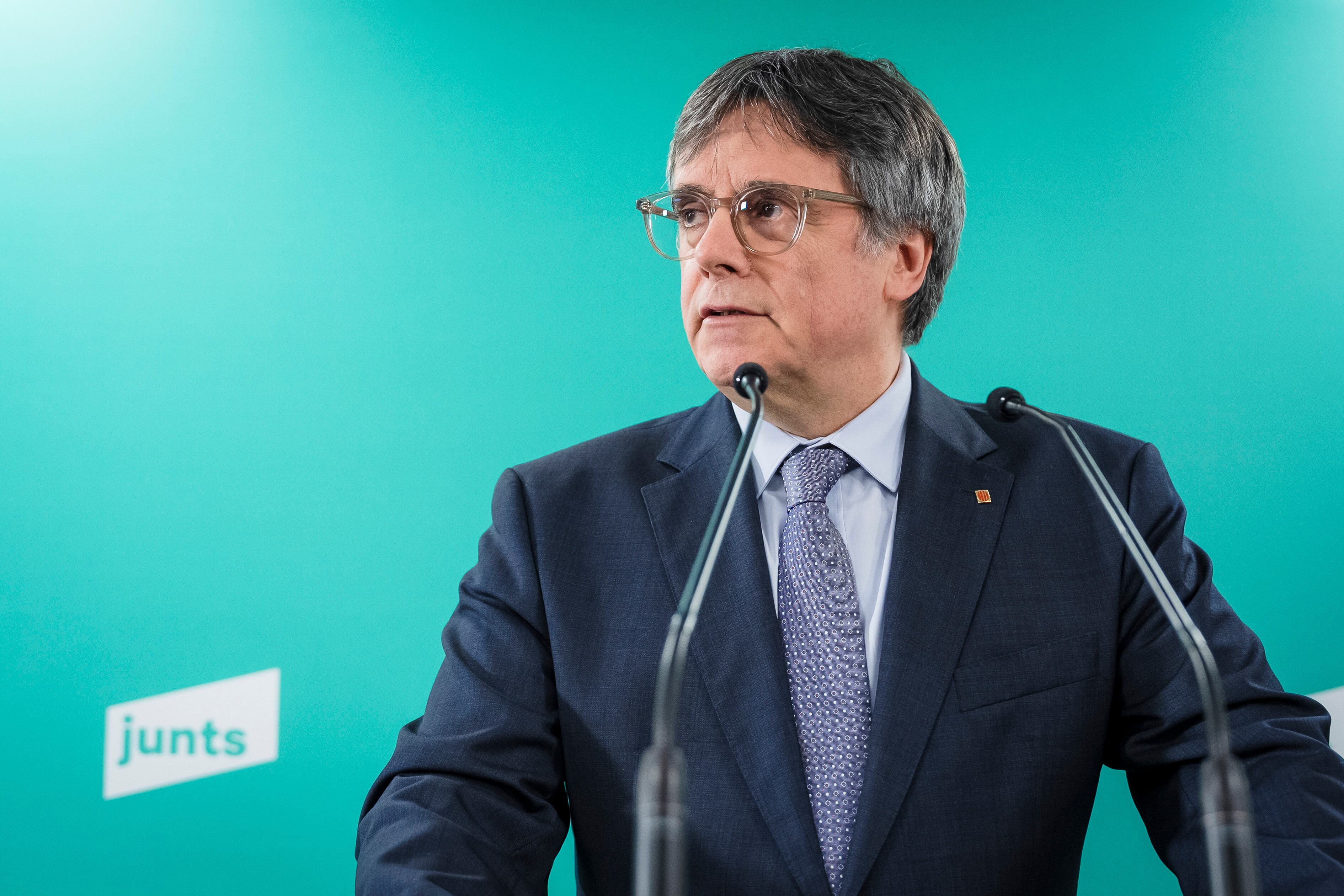 El presidente de JxCat, Carles Puigdemont, durante una rueda de prensa