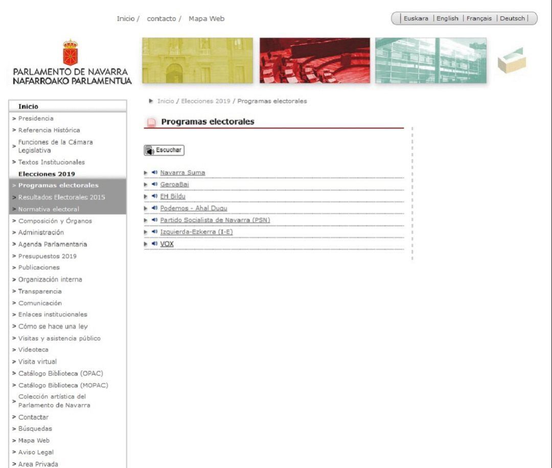 El programa de Vox en el web del Parlamento