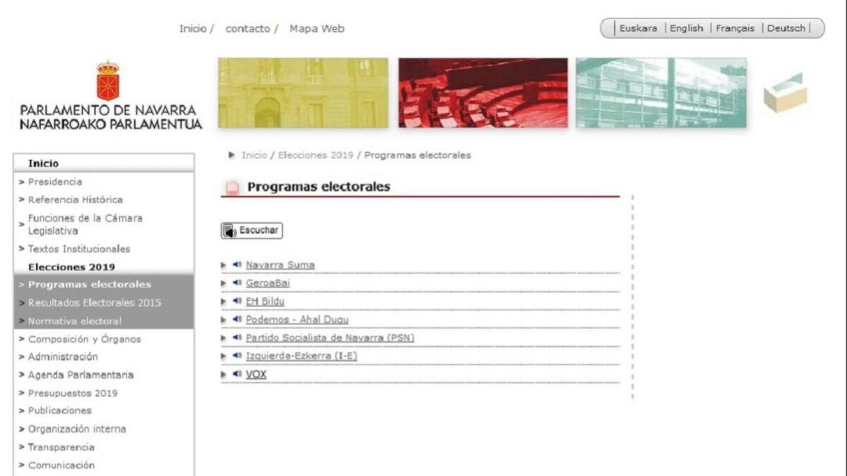 La web del Parlamento publica el programa de Vox