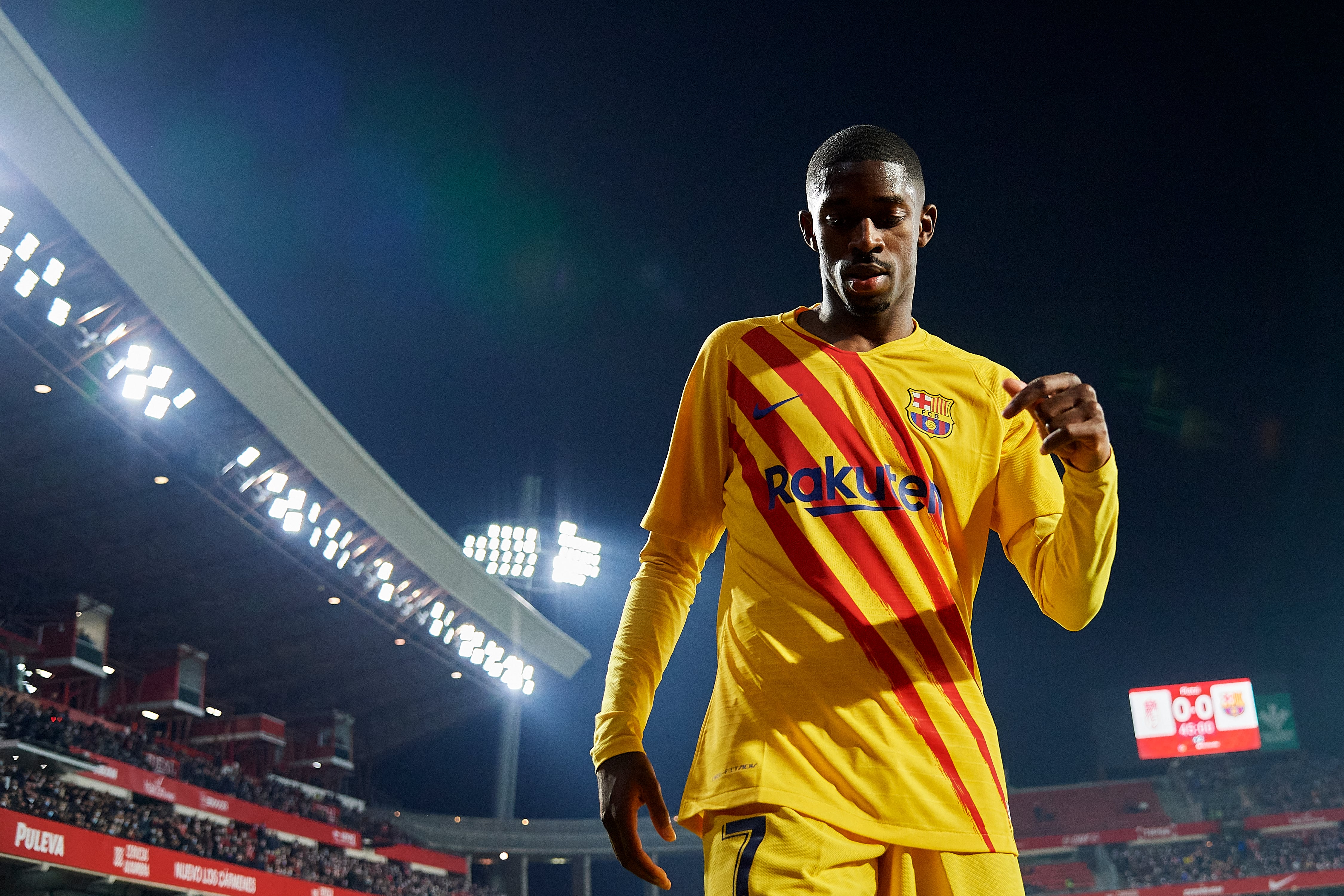 Ousmane Dembélé durante un partido con el Barça