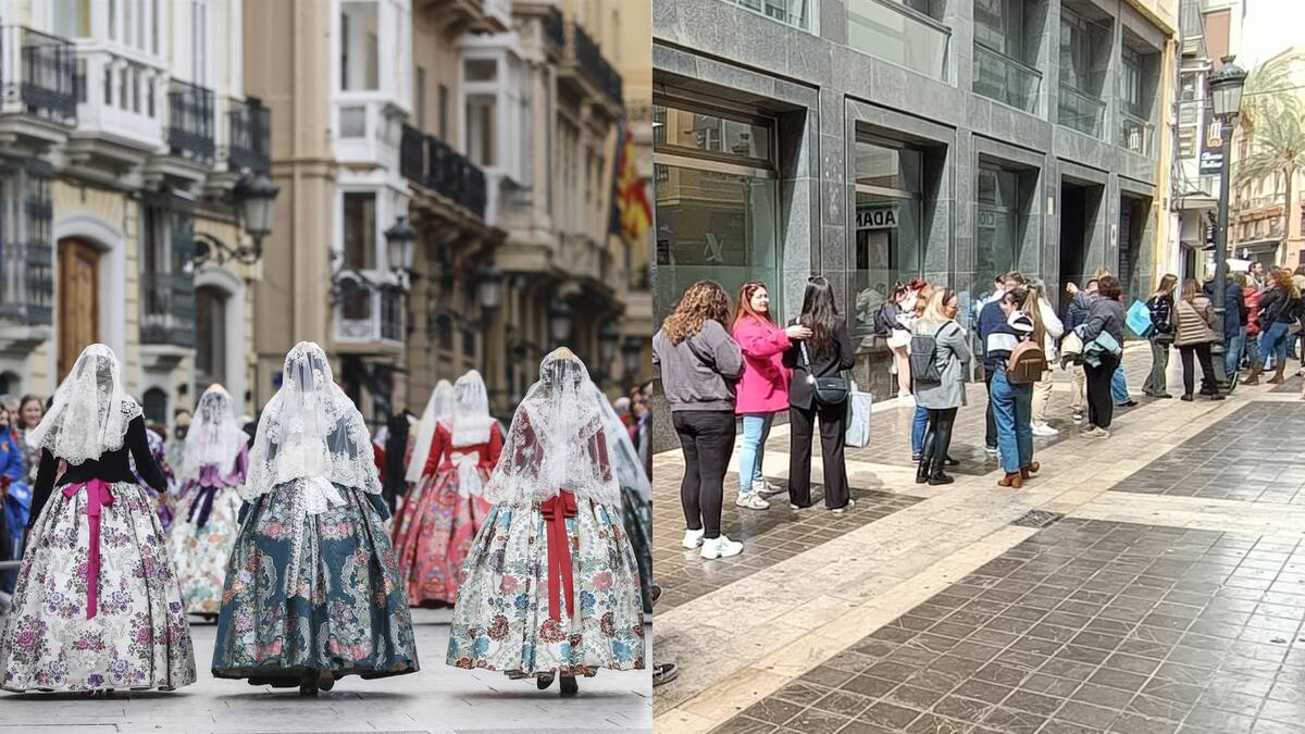 Colas interminables y desde primera hora para aprovechar los 'descuentazos' en indumentaria fallera