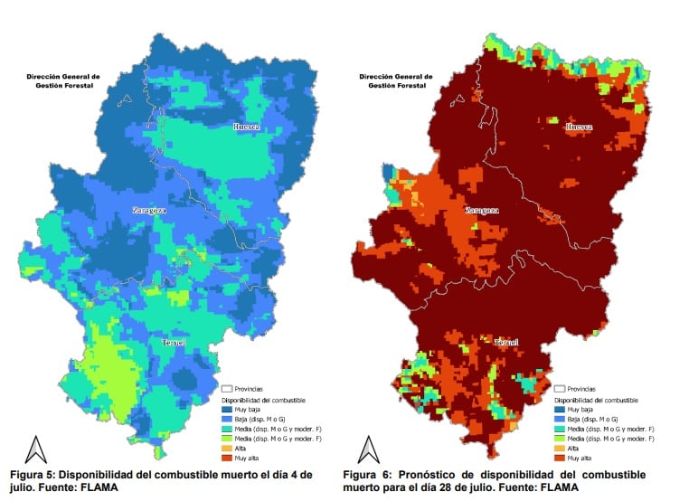 Estado de humedad de los combustibles muertos forestales en Aragón (26/07/2024) - Boletín especial de incendios forestales y meteorología del Gobierno de Aragón