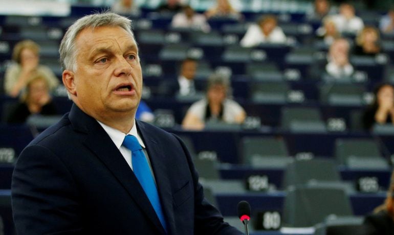 El primer mnistro de Hungría, Viktor Orbán, en la Eurocámara. 