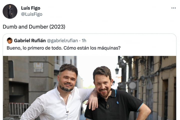 Imagen del tuit de respuesta de Luis Figo a Rufián