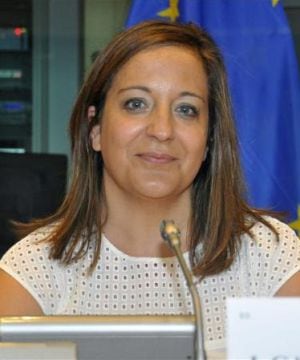 Iratxe García durante una intervención en el Europarlamento