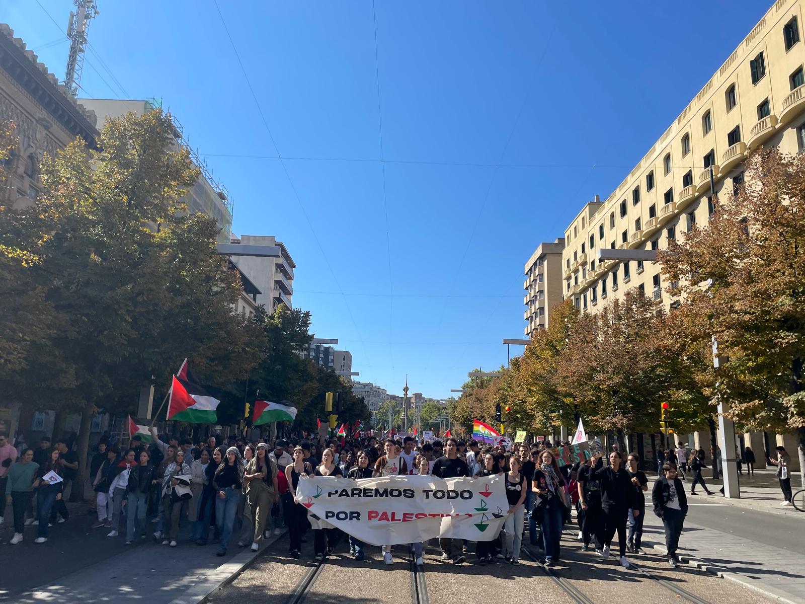 Manifestación de apoyo a Palestina en el centro de Zaragoza
