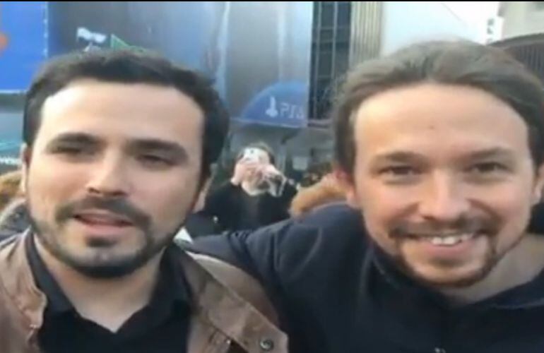 Alberto Garzón y Pablo Iglesias anunciaron ayer el preacuerdo electoral