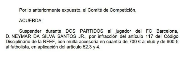 Resolución del Comité de Competición