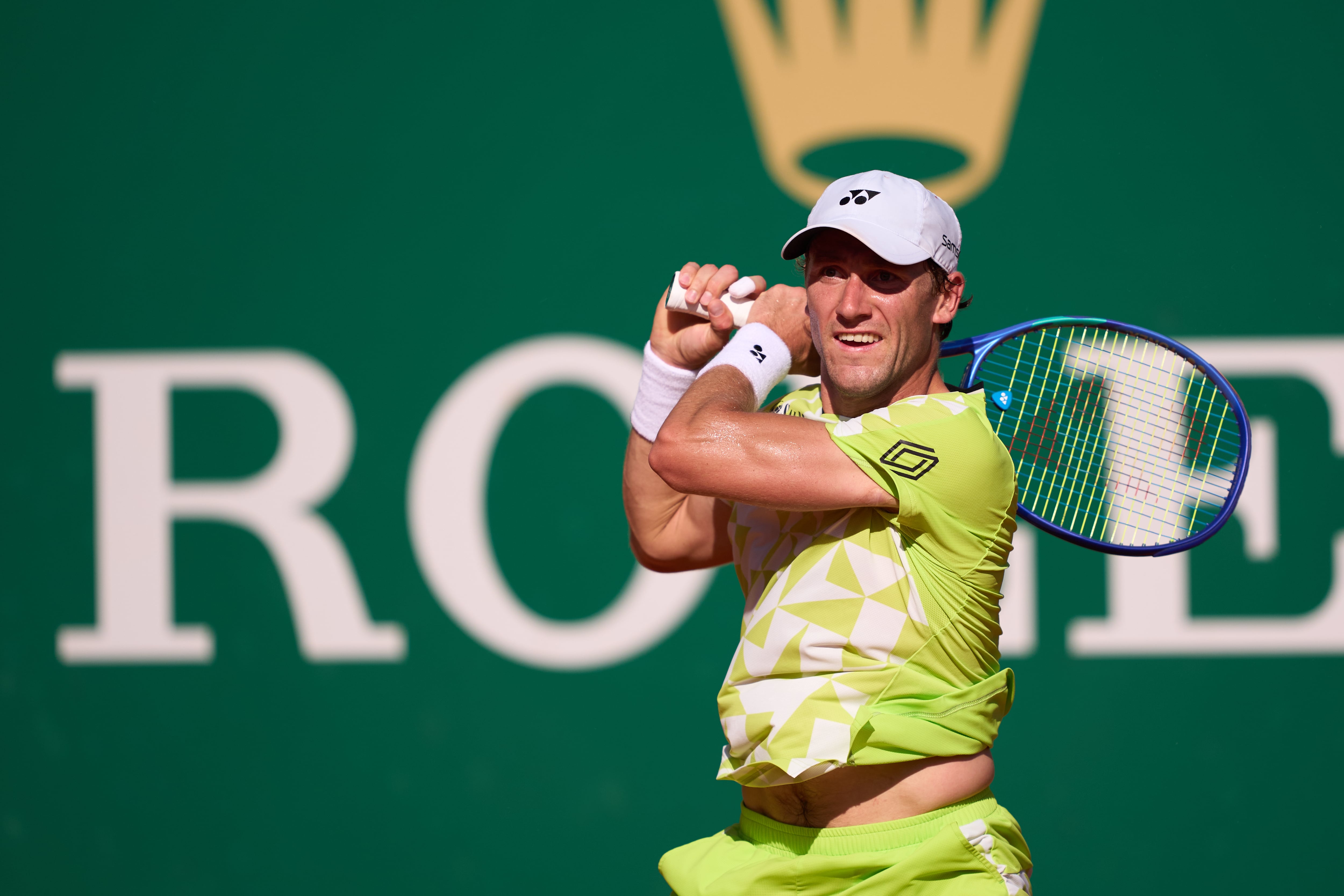 MONTE-CARLO, MONACO - APRIL 08: Casper Ruud of Norway returns a ball during his Round of 32 match against Corentin Moutet of France on day four of the Rolex Monte-Carlo Masters at Monte-Carlo Country Club on April 08, 2026 in Monte-Carlo, Monaco. (Photo by Mateo Villalba/Getty Images)