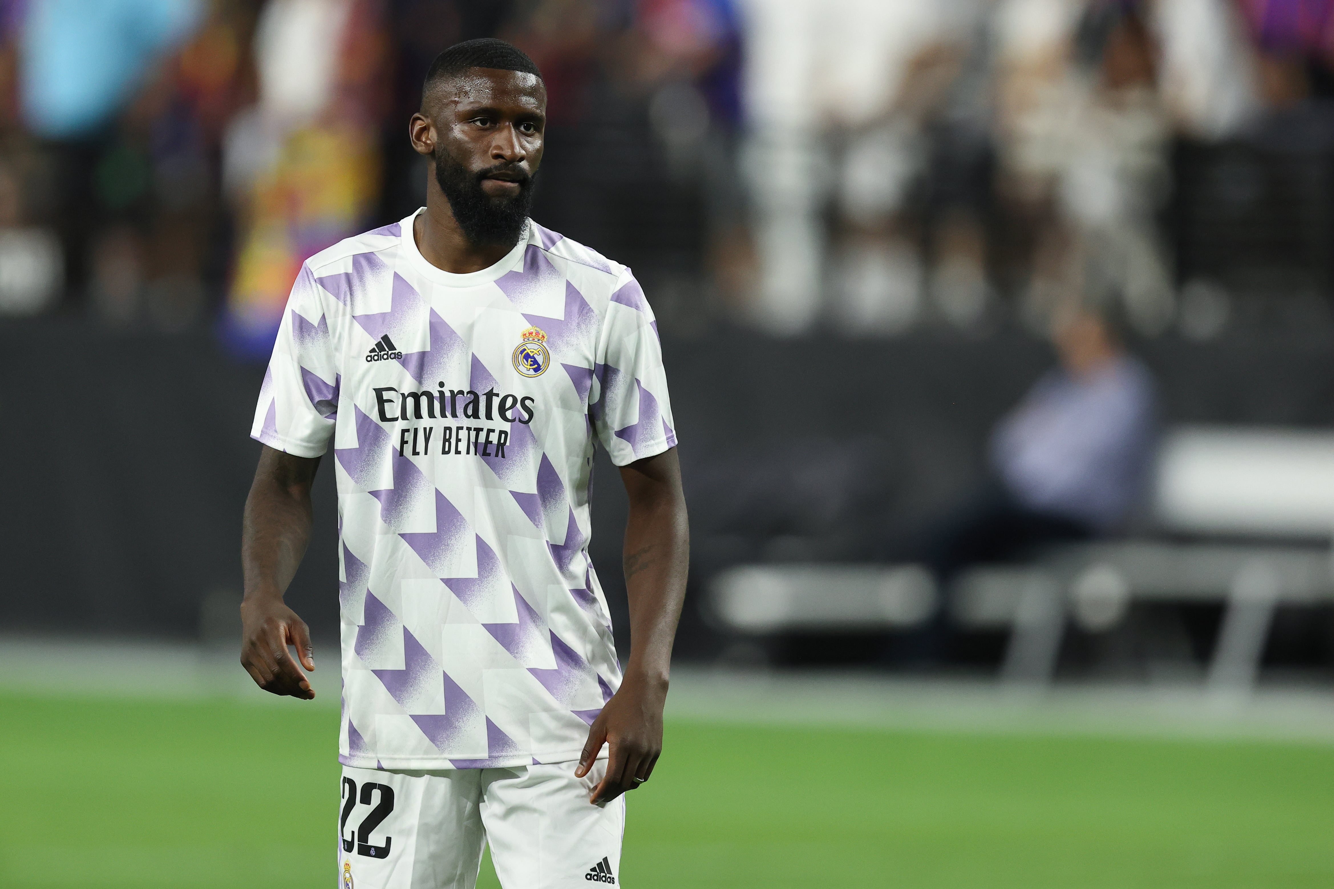 Rüdiger, durante el calentamiento del encuentro ante el DC Barcelona.