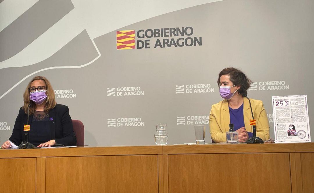 Rueda de prensa de la consejera de Presidencia, Mayte Pérez, y la directora del Instituto Aragonés de la Mujer, María Goikoechea