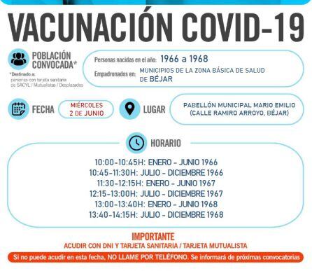Información del proceso de vacunación en Béjar.