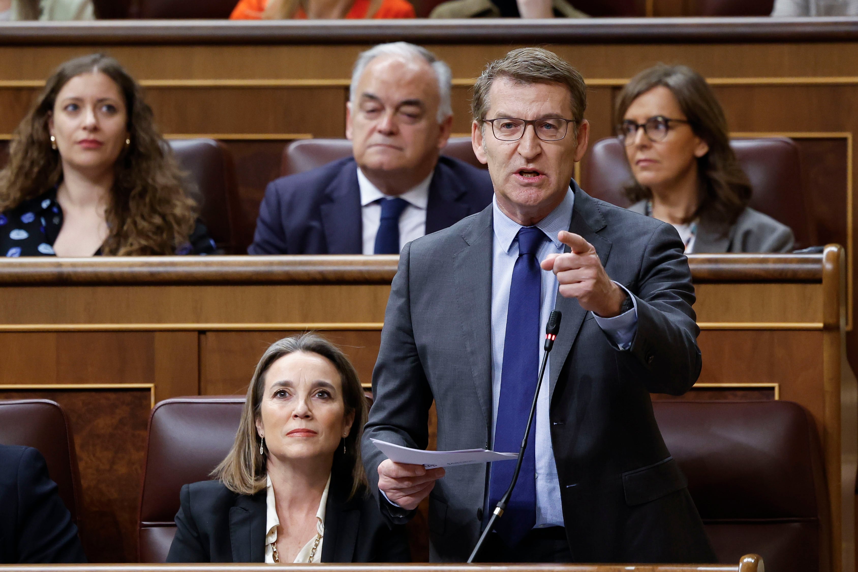 MADRID, 28/02/2024.- El líder del PP, Alberto Núñez Feijóo, interviene en la sesión de control al Gobierno, este miércoles en el Congreso. EFE/  Mariscal
