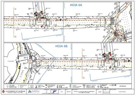 Plano del tramo del carril bici en la calle Ruzafa