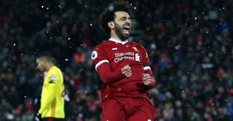 Mohamed Salah festeja uno de sus goles ante el Watford