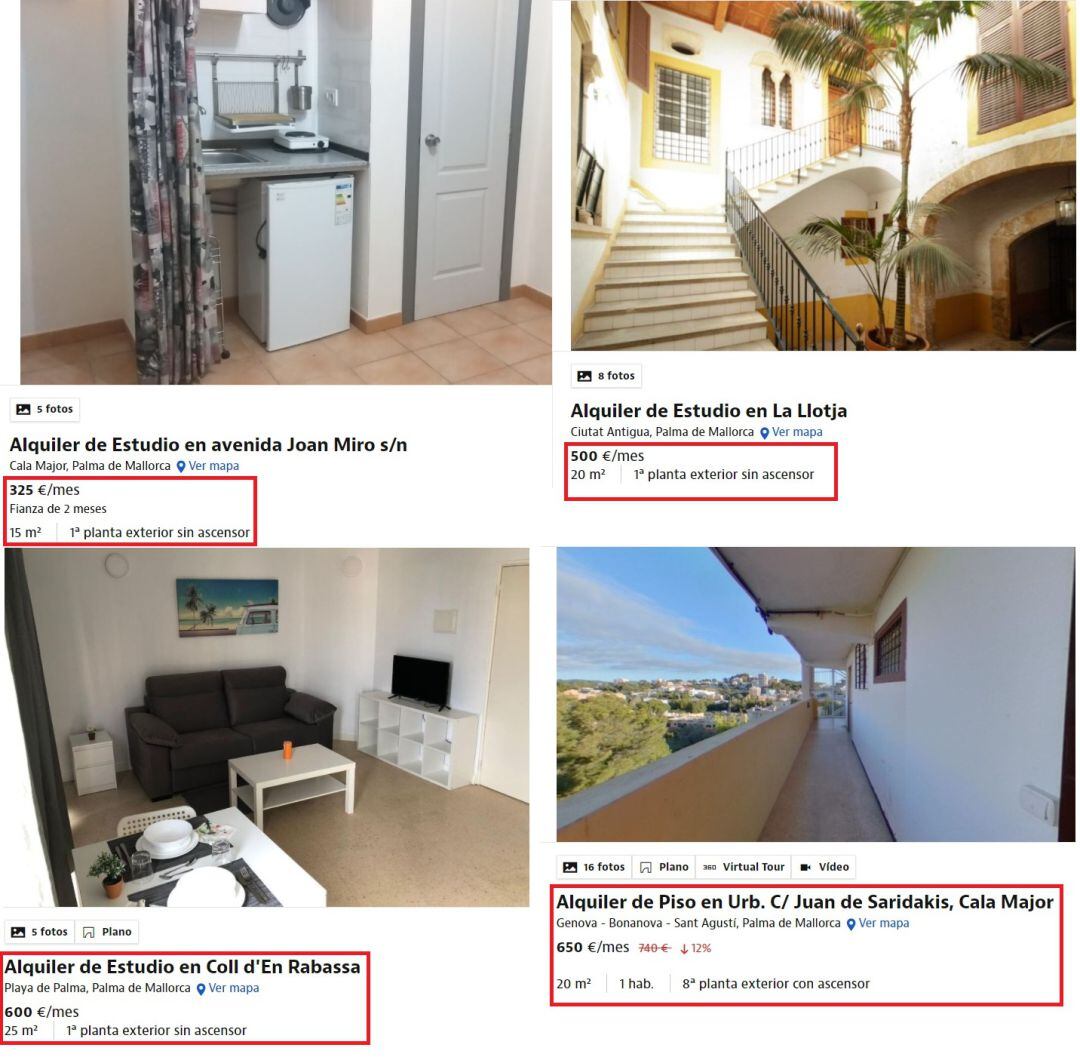 Capturas de pantalla de ofertas de alquileres abusivos