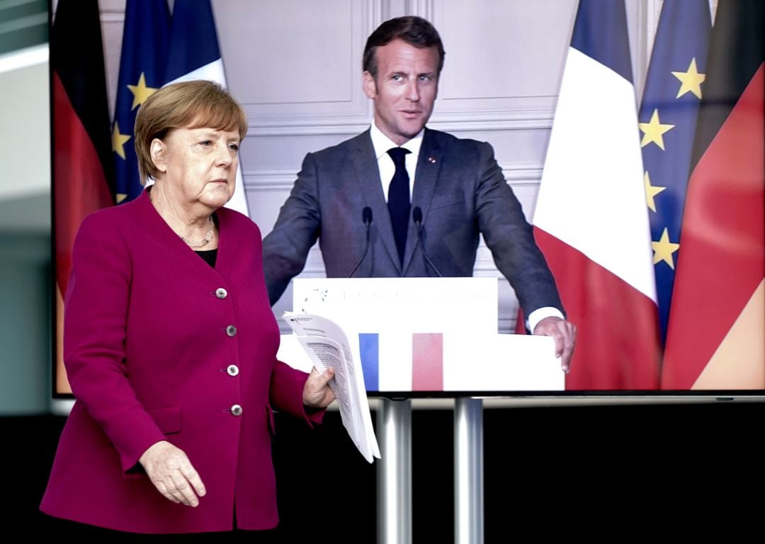 Angela Merkel y Emmanuel Macron, durante su conferencia. 