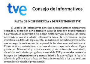 Nota del Consejo de Informativos de TVE que publica &#039;El Huffington Post&#039;.