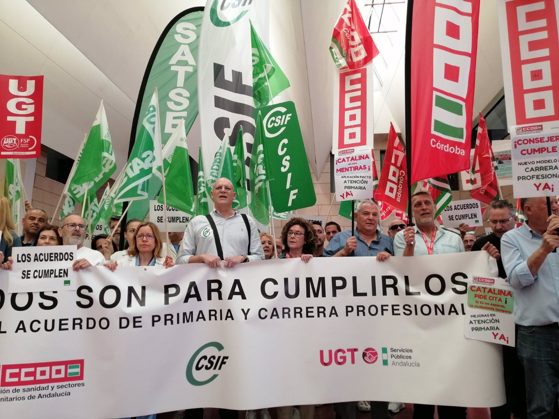 Satse, CSIF, CCOO y UGT en la última protesta en la calle antes del paro de este 26 de junio