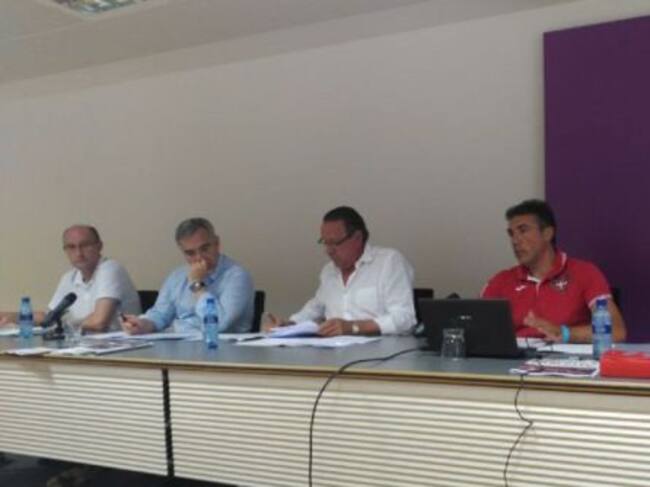 Javier Gómez, Javier Álmendariz, Pedro García y 'Campillo' -de izq. a dcha.- en la asamblea de socios de 2017.