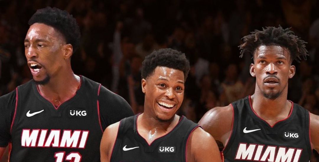 Kyle Lowry, junto a Jimmy Butler y Bam Adebayo