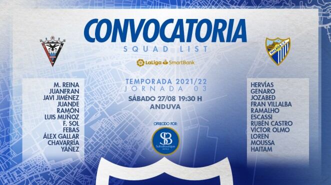 Convocatoria del Málaga ante el Mirandés