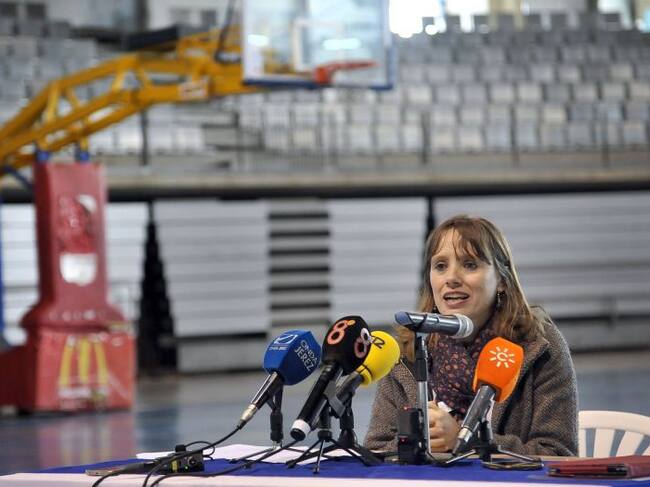 Laura Álvarez durante la rueda de prensa en el Palacio de Deportes