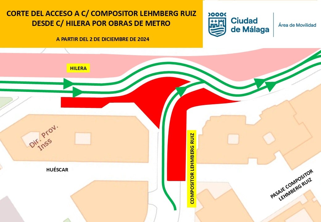 Nuevos cortes de tráfico por las obras del metro a partir del dos de diciembre en Málaga