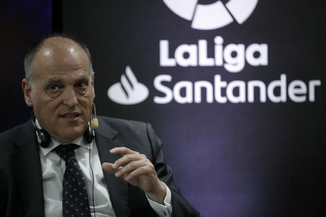 Javier Tebas, presidente de LaLiga, durante un acto promocional. 