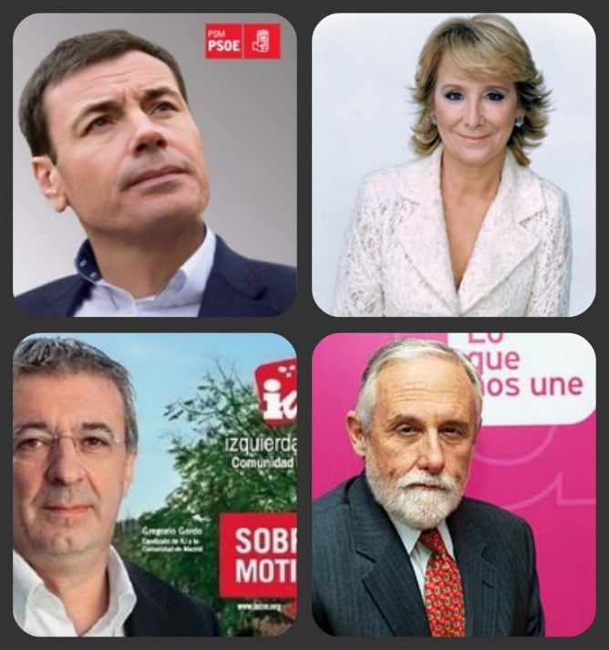 De izqda a decha. Tomás Gómez (PSOE), Esperanza Aguirre (PP), Gregorio Gordo (IU), Luis de Velasco (UPyD).