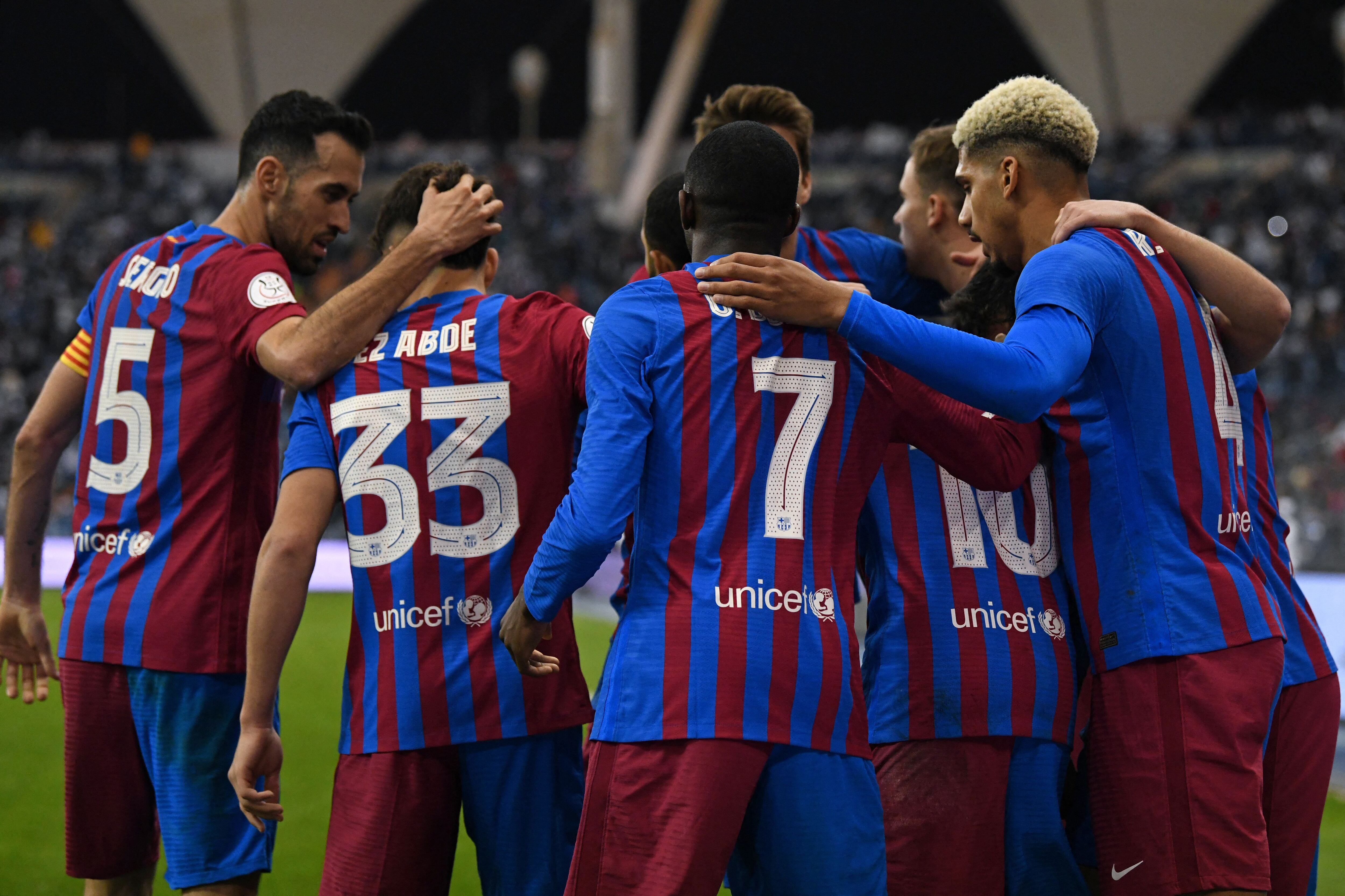 El Barça celebrando un gol durante las semifinales de Supercopa contra el Real Madrid