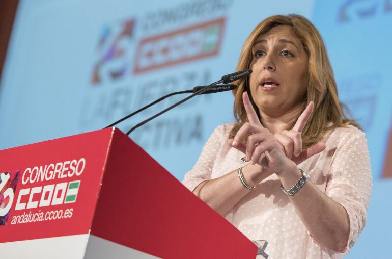 La presidenta andaluza, Susana Díaz, durante su intervención en el congreso de CCOO-Andalucía en Sevilla