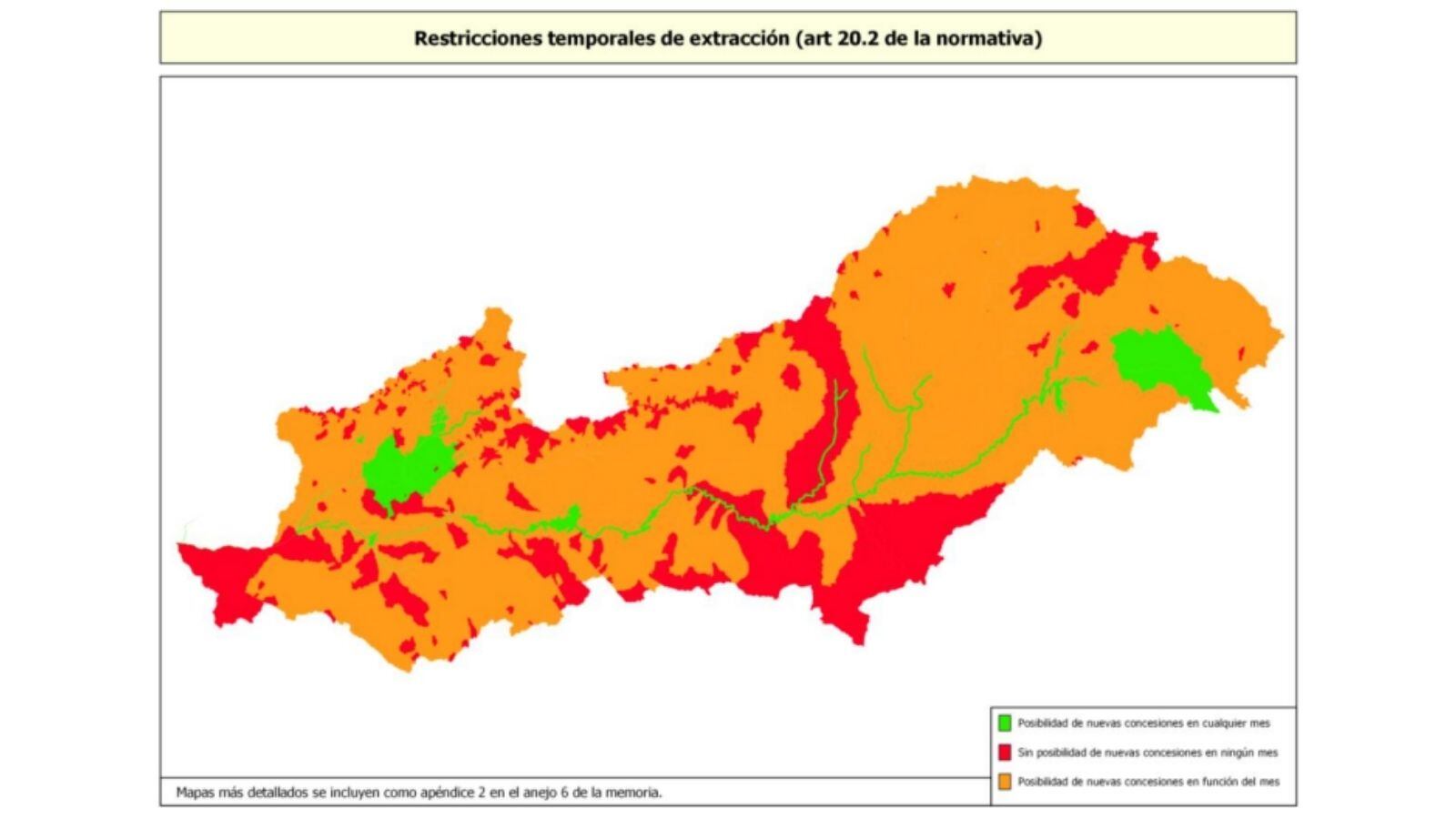 En rojo las zonas de la Cuenca del Tajo que imposibilitan la concesión de regadío