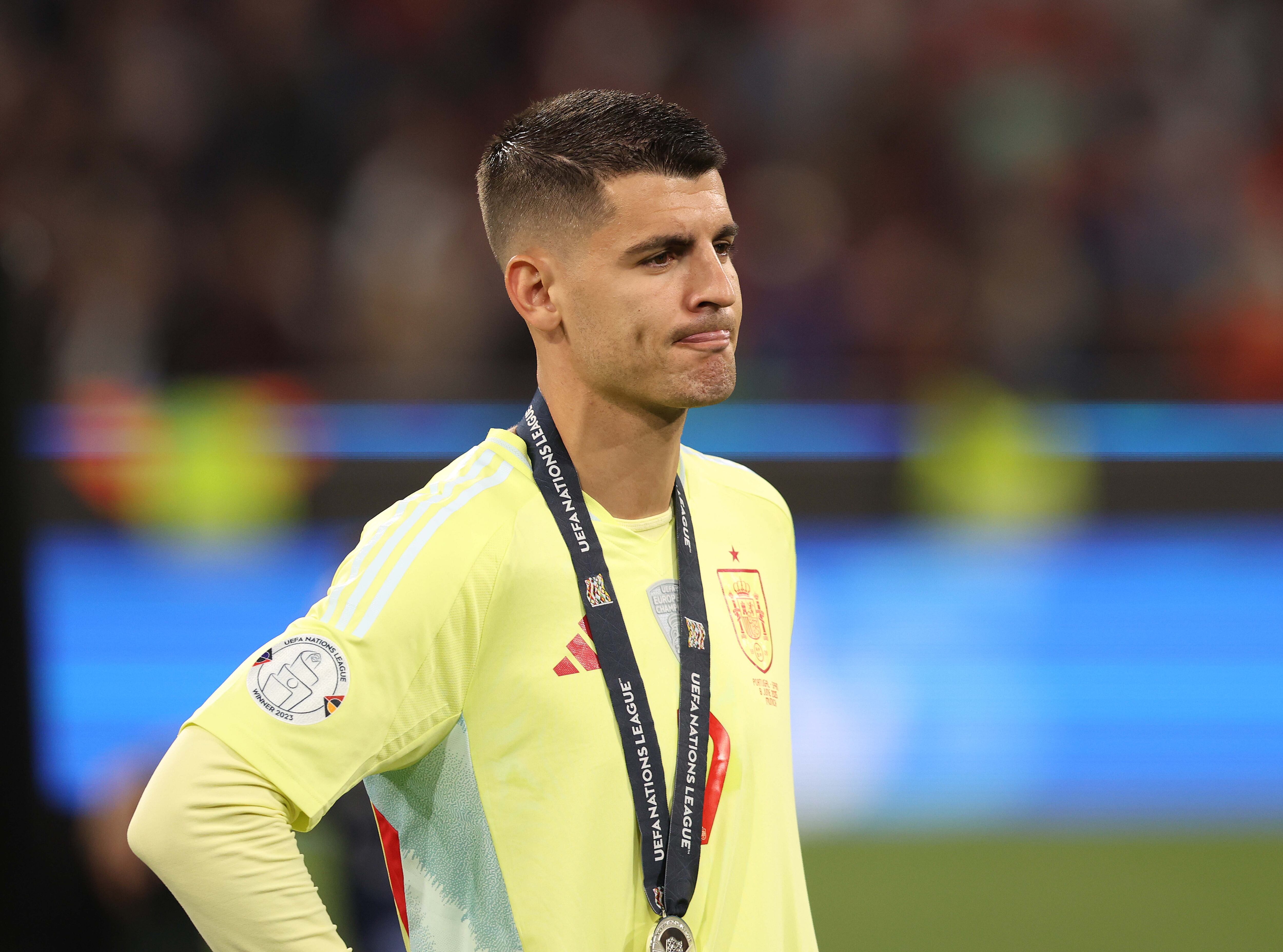 Álvaro Morata, con la medalla de subcampeón de la Nations League