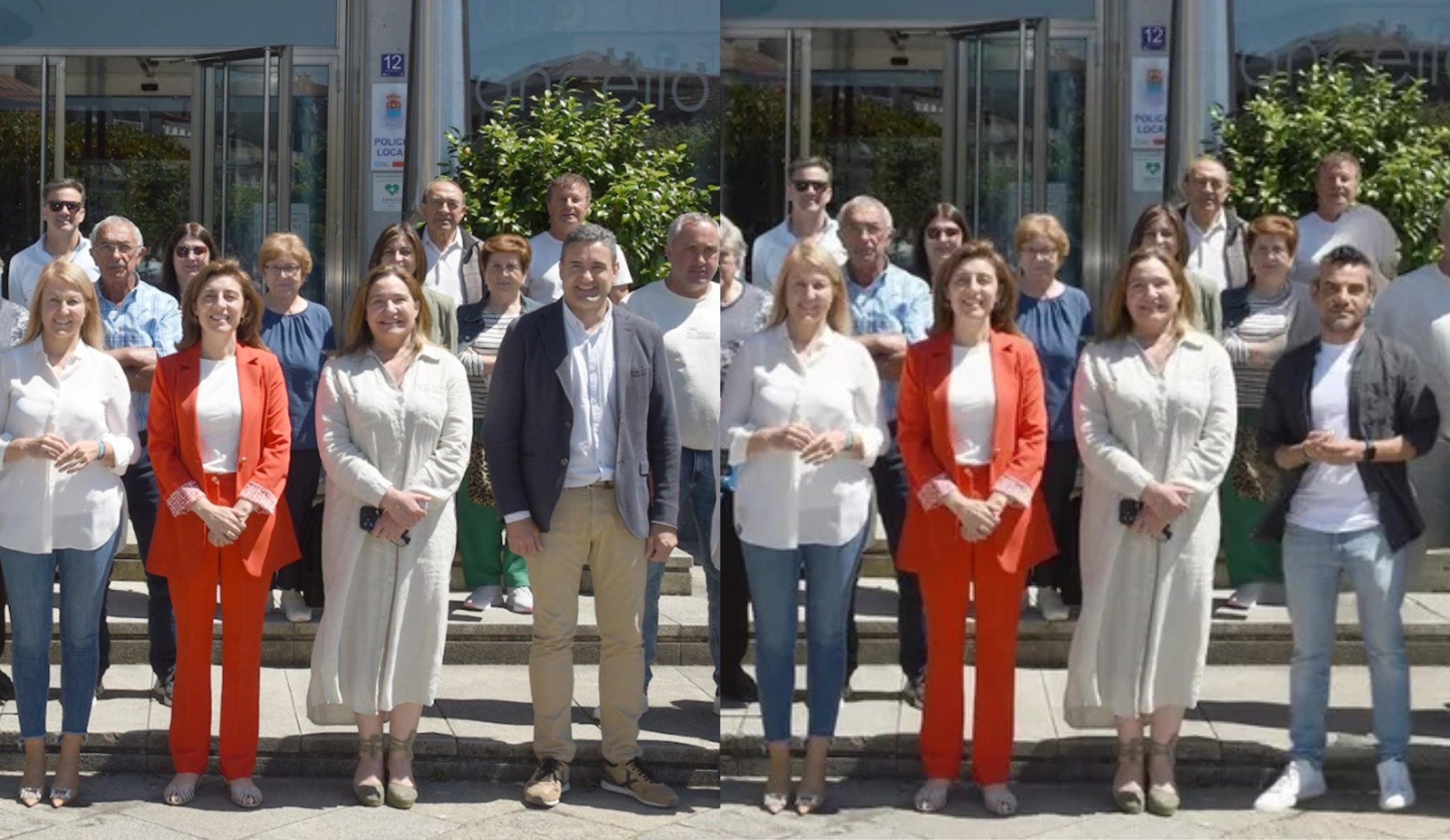 A la izquierda la imagen original y a la derecha la imagen manipulada en la que se elimina al portavoz del PP de Salceda y se coloca en su lugar al teniente de alcaldesa
