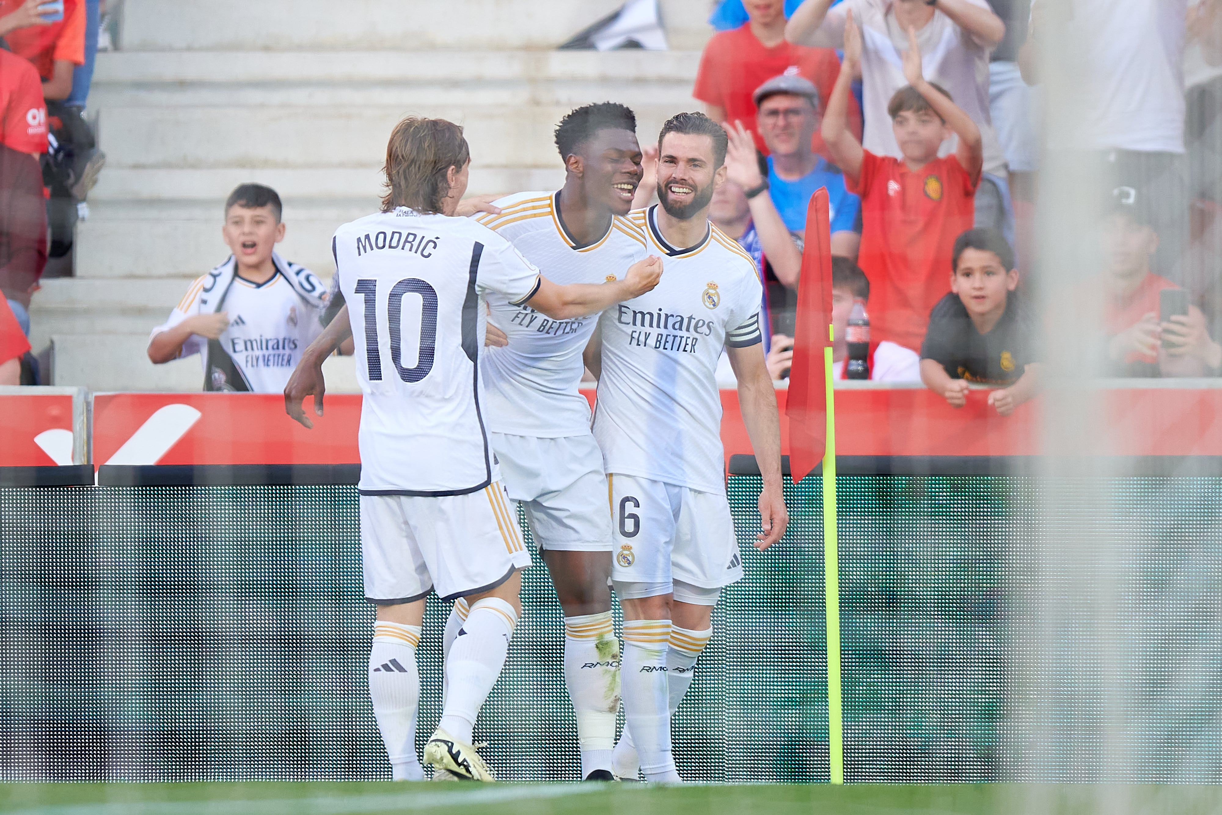 MALLORCA, SPAIN - APRIL 13: Aurelien Tchouameni of Real Madrid CF celebrates after scoring his teams first goal during the LaLiga EA Sports match between RCD Mallorca and Real Madrid CF at Estadi de Son Moix on April 13, 2024 in Mallorca, Spain. (Photo by Cristian Trujillo/Quality Sport Images/Getty Images)