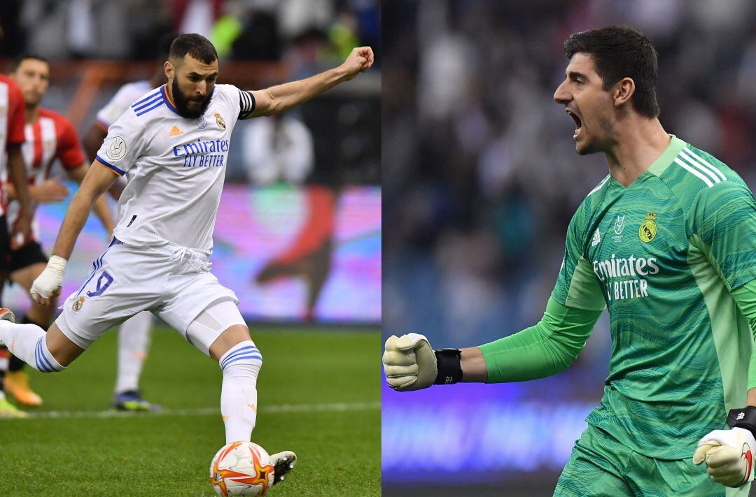 Karim Benzema y Thibaut Courtois durante la final de la Supercopa de España