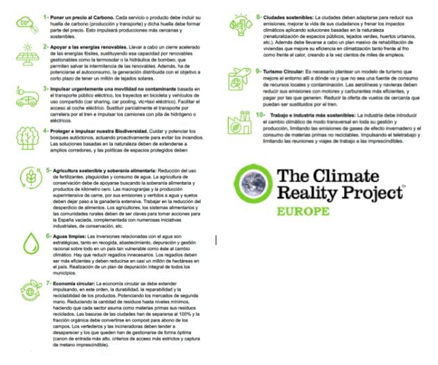 Climate Reality Project lanza un decálogo con propuestas para impulsar salidas sostenibles a la crisis del COVID19