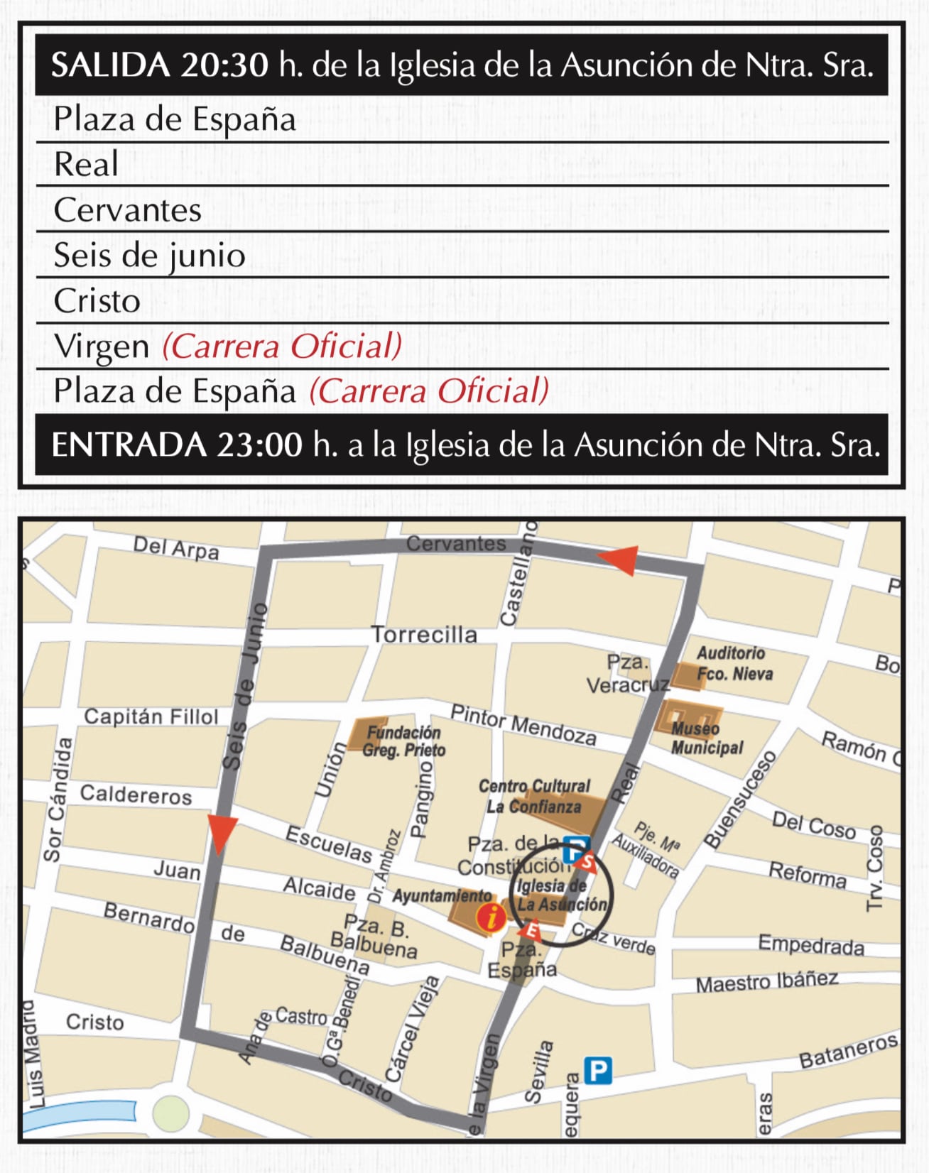 Itinerario y horarios de la procesión de Viernes Santo (20:30h) en la Semana Santa en Valdepeñas (Ciudad Real)