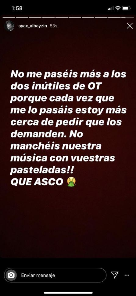 Mensaje de Ayax en su cuenta oficial